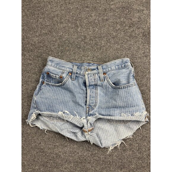 Levis 501 Shorts Womens 25 Button Fly Cutoff Frayed Hem Striped PC9 56327-0330 - Picture 1 of 9